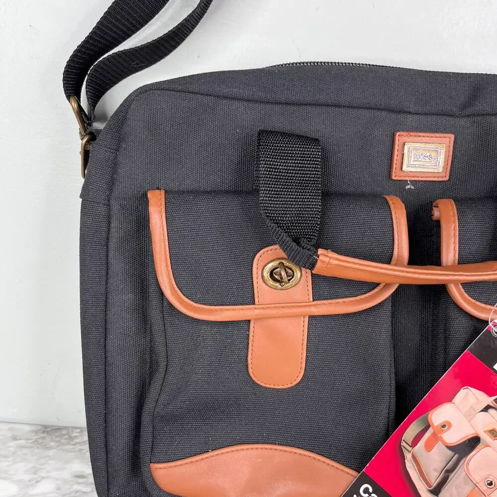 Totes Twin Pocket Briefcase Black Canvas Laptop Expandable New